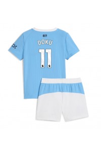 Manchester City Jeremy Doku #11 Jalkapallovaatteet Lasten Kotipeliasu 2025-26 Lyhythihainen (+ Lyhyet housut)